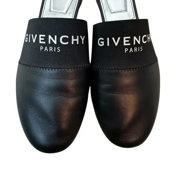Givenchy Paris Bedford Slip On Leather Flat Mules Black Size 38/ US 7